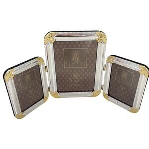 ELYSEES Loui Michel Silver Triple 3 Standing Picture Frame w Gold Accents Ornate